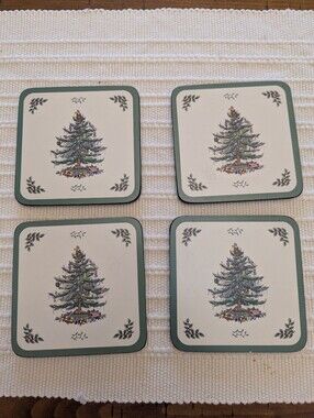 Pimpernel Holiday Tree Square Coasters in Green and Cream